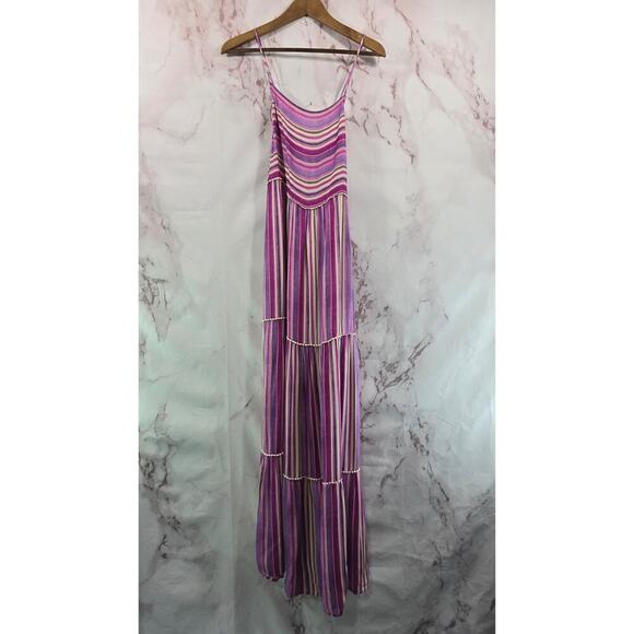Anthropologie Dress Womens Small Purple Striped Maxi Boho Cover Up Tiered - Picture 1 of 15
